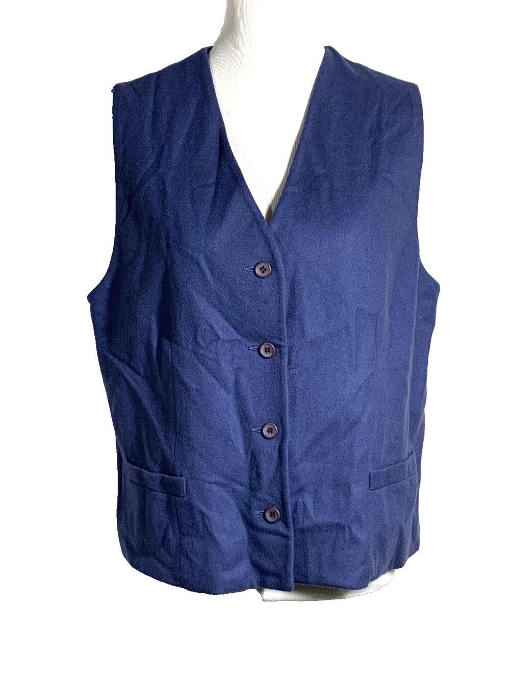 VTG Lands' End Wool Cashmere Vest NWT 16 Blue Dusk Button Front Classic 90s